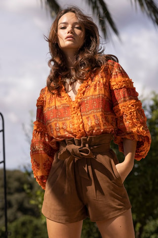 Blusa Glossy - Laranja - Branco, castanho e laranja
