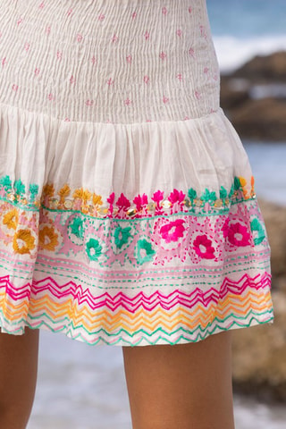 Saia estilo patinadora de cintura alta Miki - Rosa - Branco, laranja e rosa