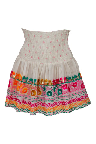 Saia estilo patinadora de cintura alta Miki - Rosa - Branco, laranja e rosa