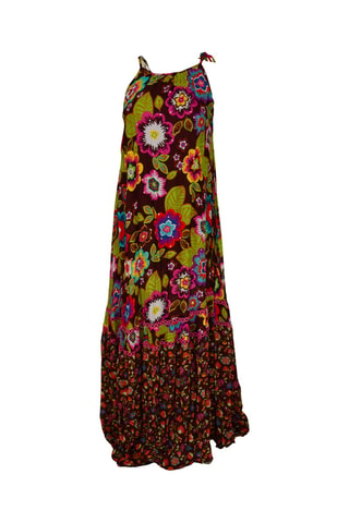 Vestido comprido Astor - Castanho - Verde, castanho e rosa