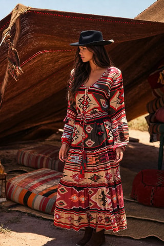 Vestido comprido Kilim - Vermelho - Vermelho
