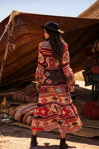 Vestido comprido Kilim - Vermelho - Vermelho