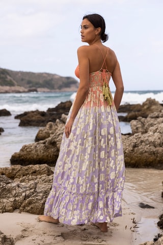 Vestido comprido - Rosa e lilás - Violeta e rosa