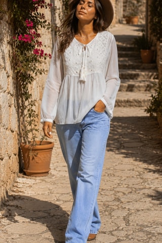 Blusa Moss - Cinzento - Branco