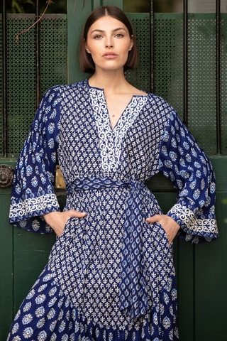 Vestido comprido Parisian Chic - Azul-marinho