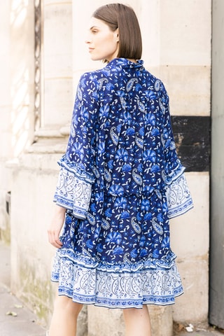 Vestido curto Camille - Azul - Branco e azul