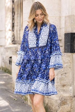 Vestido curto Camille - Azul - Branco e azul
