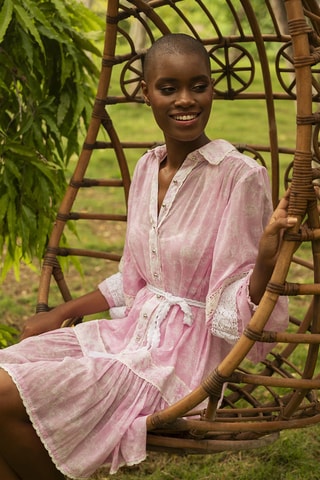 Vestido-camisa - Pêssego - Bege e verde