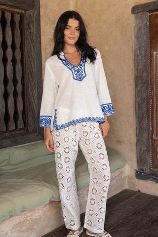 Blouse Meira - Blanc et bleu