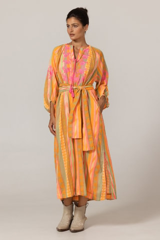 Vestido-camisa - Branco, laranja e verde