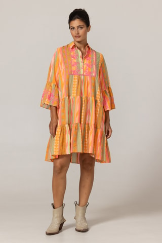 Vestido curto - Branco, laranja e verde
