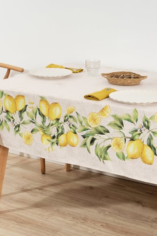 Toalha de mesa anti-nódoas retangular - Bege e amarelo