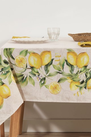 Toalha de mesa anti-nódoas retangular - Bege e amarelo