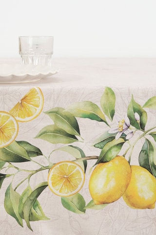 Toalha de mesa anti-nódoas retangular - Bege e amarelo