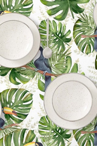 Toalha de mesa anti-nódoas - Branco e verde