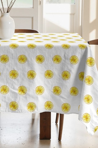 Toalha de mesa retangular antinódoas - Branco e amarelo