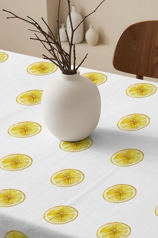 Toalha de mesa retangular antinódoas - Branco e amarelo