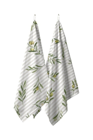 2 torchons - Beige et vert olive