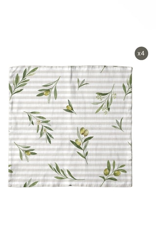 4 serviettes de table - Beige et vert olive