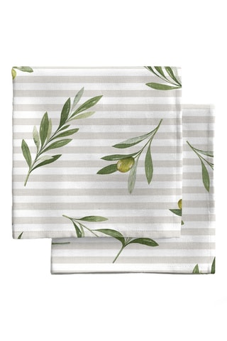 4 serviettes de table - Beige et vert olive