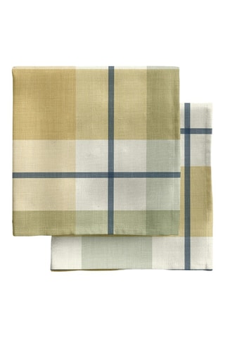 4 serviettes de table - Vert olive et beige