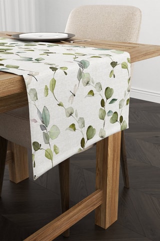 Caminho de mesa de algodão biológico - Branco e verde - 45 x 140 cm
