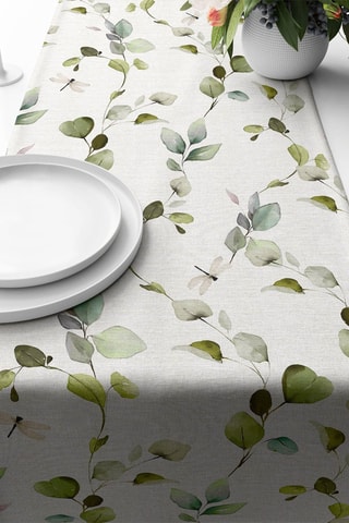 Caminho de mesa de algodão biológico - Branco e verde - 45 x 140 cm