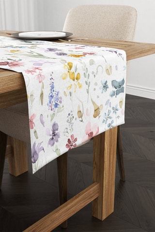 Caminho de mesa de algodão biológico - Branco e verde - 45 x 140 cm