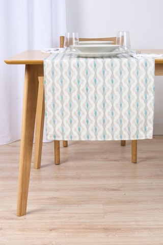 Chemin de table en coton biologique Zaliki - Ecru et gris - 150 x 50 cm