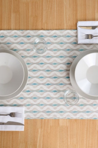 Chemin de table en coton biologique Zaliki - Ecru et gris - 150 x 50 cm