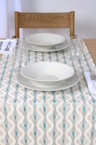 Chemin de table en coton biologique Zaliki - Ecru et gris - 150 x 50 cm