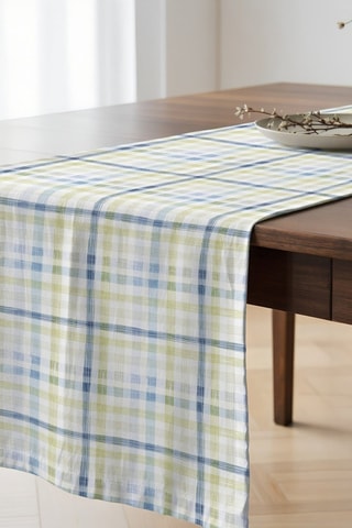 Caminho de mesa em algodão biológico - Branco e verde-claro - 50 x 150 cm