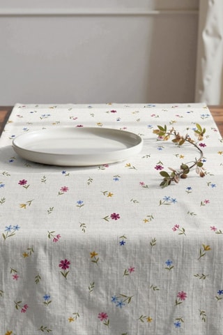Caminho de mesa em algodão biológico - Branco e rosa - 50 x 150 cm