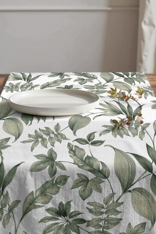 Chemin de table en coton biologique - Blanc et vert - 50 x 150 cm