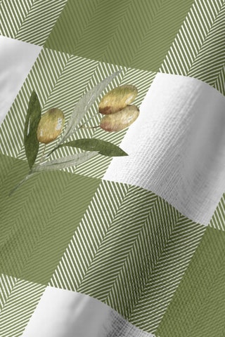 Chemin de table en coton biologique - Blanc et vert olive - 50 x 150 cm