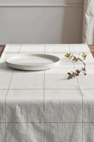 Chemin de table en coton biologique - Blanc et marron - 50 x 150 cm