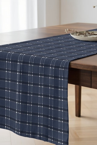 Chemin de table en coton biologique - Bleu marine et écru - 50 x 150 cm