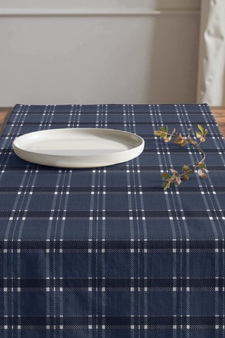 Chemin de table en coton biologique - Bleu marine et écru - 50 x 150 cm