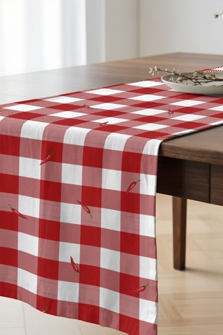 Chemin de table en coton biologique - Rouge et blanc - 50 x 150 cm