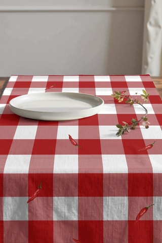 Chemin de table en coton biologique - Rouge et blanc - 50 x 150 cm