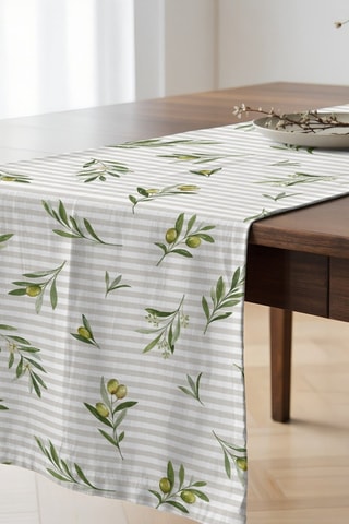 Chemin de table en coton biologique - Blanc et gris - 50 x 150 cm
