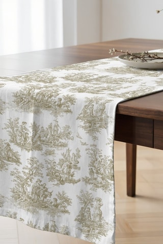 Chemin de table en coton biologique - Blanc et beige - 50 x 150 cm