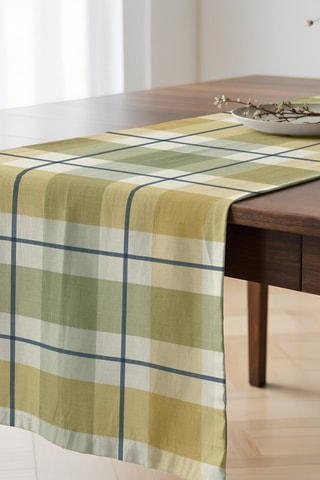 Chemin de table en coton biologique - Vert et écru - 50 x 150 cm