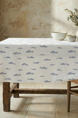 Toalha de mesa - Branco e azul-marinho