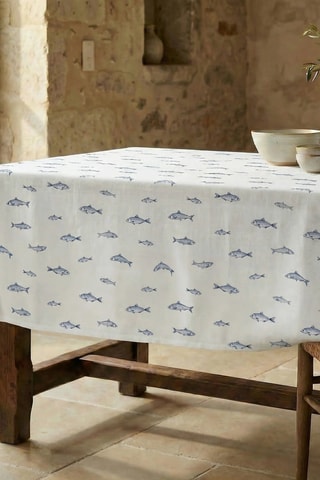 Toalha de mesa - Branco e azul-marinho