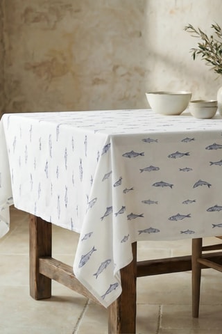 Toalha de mesa - Branco e azul-marinho