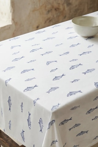 Toalha de mesa - Branco e azul-marinho
