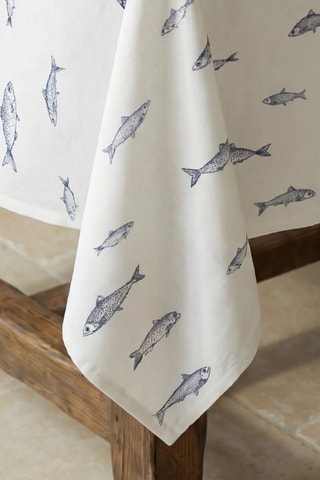 Toalha de mesa - Branco e azul-marinho