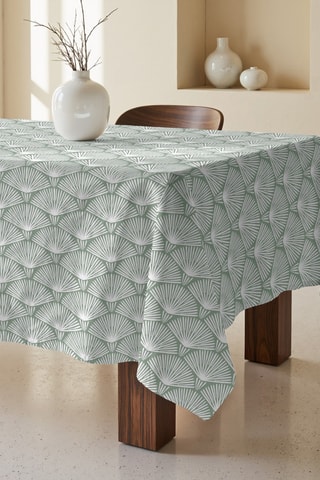 Toalha de mesa antimanchas em algodão biológico - Branco e verde