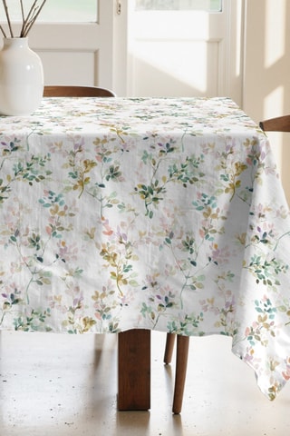 Toalha de mesa antimanchas em algodão biológico - Branco e rosa